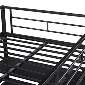 CNANXU Metal Twin Low Loft Bunk Bed with Desk Bunk Bed Bed Bedroom Storage Guard Rail Ladder, Twin