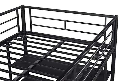 CNANXU Metal Twin Low Loft Bunk Bed with Desk Bunk Bed Bed Bedroom Storage Guard Rail Ladder, Twin