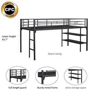 CNANXU Metal Twin Low Loft Bunk Bed with Desk Bunk Bed Bed Bedroom Storage Guard Rail Ladder, Twin