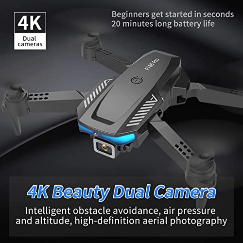 BMFHJEQ Drone with Dual 4K HD FPV Camera - FPV Camera Remote Control Toys with 2.4GHz Technology, Altitude Hold, Headless Mode, 360° Flip, One Key Take Off/Land, Gifts for Children (Black)