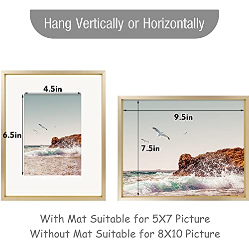 Frametory, Piture Frames Set Of Two, Gold 11x14 Frame with Ivory Color Mat for 8x10 Picture + 8x10 Frame with Ivory Color Mat for 5x7 Picture, Metal Picture Frame & Real Glass