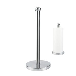 qflushor paper towel holder countertop, weighted paper towel holder stand for kitchen bathroom, stainless steel paper towel stand, brushed