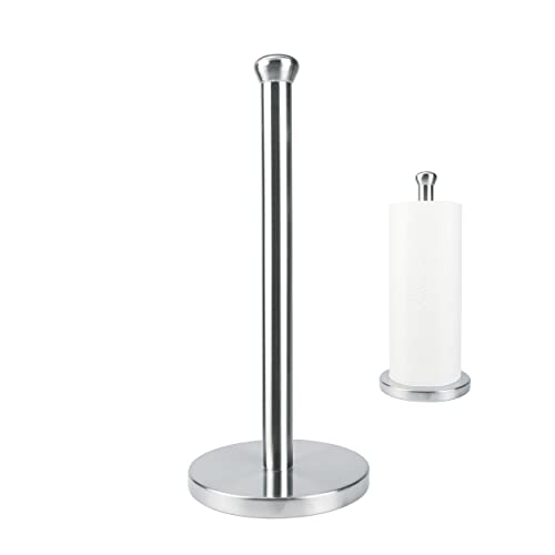 Qflushor Paper Towel Holder Countertop, Weighted Paper Towel Holder Stand for Kitchen Bathroom, Stainless Steel Paper Towel Stand, Brushed