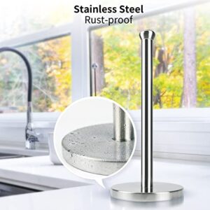 Qflushor Paper Towel Holder Countertop, Weighted Paper Towel Holder Stand for Kitchen Bathroom, Stainless Steel Paper Towel Stand, Brushed