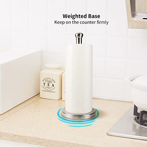 Qflushor Paper Towel Holder Countertop, Weighted Paper Towel Holder Stand for Kitchen Bathroom, Stainless Steel Paper Towel Stand, Brushed