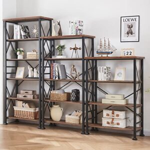 HOMBAZAAR Bookshelf, 4-Tier Industrial Bookshelves, Wood and Metal Bookcase,Free Standing Storage Small Modern Bookshelf for Living Room, Bedroom and Home Office，Brown