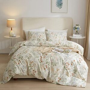 vm vougemarket green red flower duvet cover full queen 100% cotton aesthetic bedding set girls vintage floral leaves comforter cover with zipper ties 90x90 inch