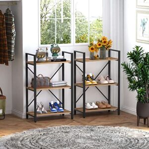 BON AUGURE Industrial 3 Tier Bookshelf, Rustic Small Book Shelves for Small Space, Short Wood Metal Etagere Bookcase (Vintage Oak)