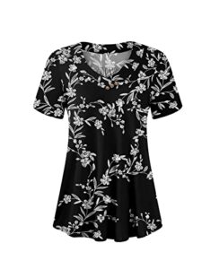 netsmile women's summer casual short sleeve tunic tops v-neck button loose blouse t-shirts for leggings, xl, white carvings black