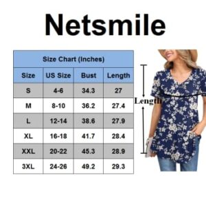 Netsmile Women's Summer Casual Short Sleeve Tunic Tops V-Neck Button Loose Blouse T-Shirts for Leggings, XL, White Carvings Black
