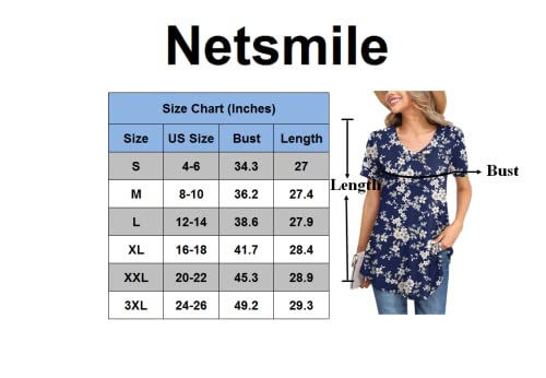 Netsmile Women's Summer Casual Short Sleeve Tunic Tops V-Neck Button Loose Blouse T-Shirts for Leggings, XL, White Carvings Black