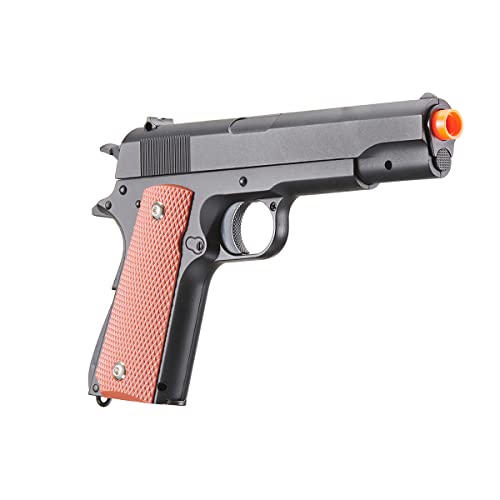 Full Size 1911 Alloy Series Heavyweight Spring Airsoft Pistol (Color: Black w/ Tan Grip Panels)