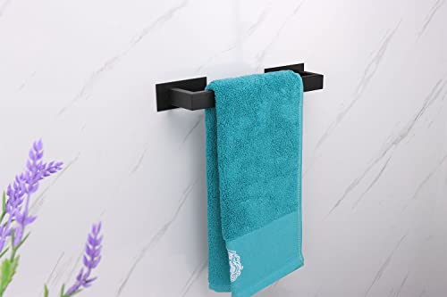 Vanloory Bathroom Towel Bar Self Adhesive, No Drilling Towel Rack Easy to Install, Hand Towel Holder Made of Premium Stainless Steel Sticky on Hand Towel Hanger for Kitchen, Toilet.(12IN, Black)