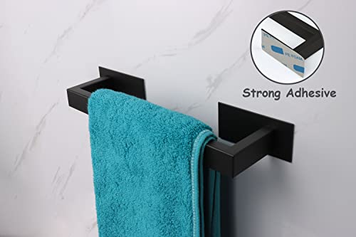 Vanloory Bathroom Towel Bar Self Adhesive, No Drilling Towel Rack Easy to Install, Hand Towel Holder Made of Premium Stainless Steel Sticky on Hand Towel Hanger for Kitchen, Toilet.(12IN, Black)