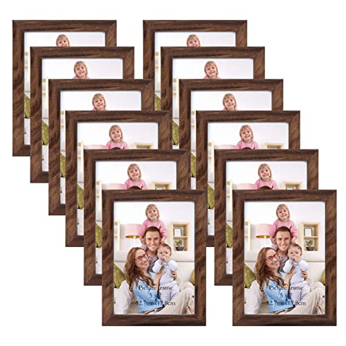 Giftgarden 5x7 Picture Frame Brown Set of 12, Multi Rustic Walnut Wood-Color 5 by 7 Photo Frames Bulk for Wall or Tabletop Display