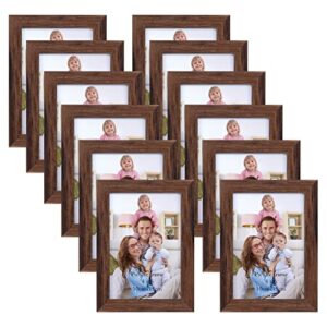 giftgarden 4x6 picture frame brown set of 12, multi rustic walnut wood-color 4 by 6 photo frames bulk for wall or tabletop display