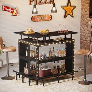 Tribesigns Home Bar Unit, L-Shaped Liquor Bar Table with Stemware Racks and 2-Tier Shelves, Corner Mini Bar Cabinet Coffee Bar Table with Footrest for Home/Kitchen/Bar/Pub, Bar Table, Black