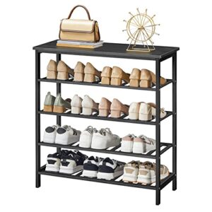 HOOBRO Shoe Rack, 5-Tier Shoe Rack for Entryway, 29.5" L x 11.8" W x 31.5" H, Holds 16-20 Pairs of Shoes, Multifunctional Bamboo Shoe Shelf Storage, Stable and Study, for Closet, Black, BB70XJ01