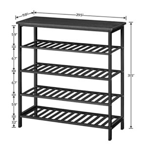 HOOBRO Shoe Rack, 5-Tier Shoe Rack for Entryway, 29.5" L x 11.8" W x 31.5" H, Holds 16-20 Pairs of Shoes, Multifunctional Bamboo Shoe Shelf Storage, Stable and Study, for Closet, Black, BB70XJ01