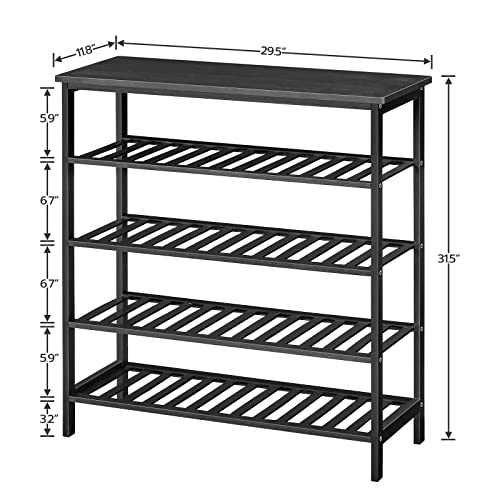 HOOBRO Shoe Rack, 5-Tier Shoe Rack for Entryway, 29.5" L x 11.8" W x 31.5" H, Holds 16-20 Pairs of Shoes, Multifunctional Bamboo Shoe Shelf Storage, Stable and Study, for Closet, Black, BB70XJ01