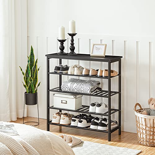 HOOBRO Shoe Rack, 5-Tier Shoe Rack for Entryway, 29.5" L x 11.8" W x 31.5" H, Holds 16-20 Pairs of Shoes, Multifunctional Bamboo Shoe Shelf Storage, Stable and Study, for Closet, Black, BB70XJ01