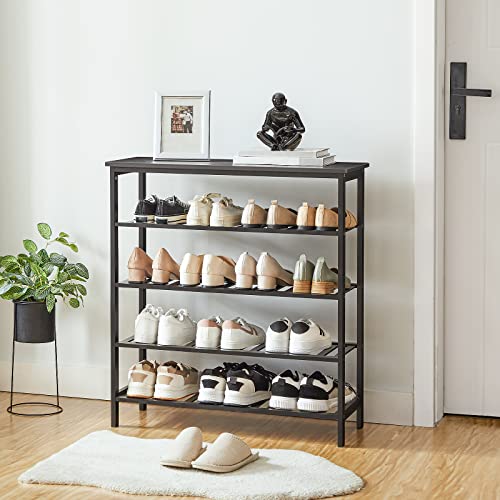HOOBRO Shoe Rack, 5-Tier Shoe Rack for Entryway, 29.5" L x 11.8" W x 31.5" H, Holds 16-20 Pairs of Shoes, Multifunctional Bamboo Shoe Shelf Storage, Stable and Study, for Closet, Black, BB70XJ01