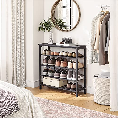 HOOBRO Shoe Rack, 5-Tier Shoe Rack for Entryway, 29.5" L x 11.8" W x 31.5" H, Holds 16-20 Pairs of Shoes, Multifunctional Bamboo Shoe Shelf Storage, Stable and Study, for Closet, Black, BB70XJ01