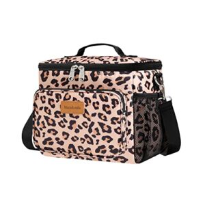 insulated lunch bag for women/men, reusable lunch box cooler bag for adult,collapsible lunchbox bag leakproof small lunch bag with shoulder strap for work office picnic beach leopard s