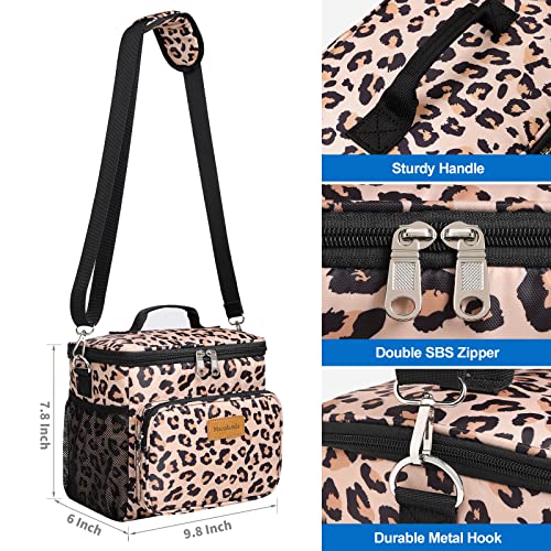 Insulated Lunch bag for Women/Men, Reusable Lunch box Cooler Bag for Adult,Collapsible Lunchbox Bag Leakproof Small Lunch Bag with Shoulder Strap for Work Office Picnic Beach Leopard S