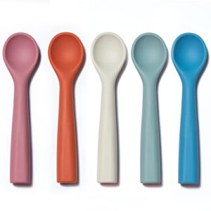 silicone toddler spoon for 1 year+, soft children training spoons for self-feeding, food grade silicone baby cutlery, dishwasher safe and bpa free set of 5 - dilovely