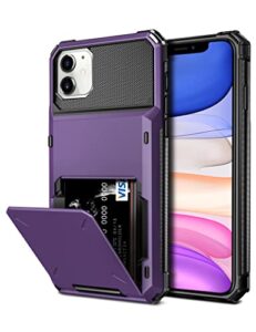 vofolen for iphone 11 case wallet 4-card holder id slot flip door hidden pocket anti-scratch dual layer hybrid tpu bumper armor protective hard shell back cover for iphone 11 6.1 inch greypurple