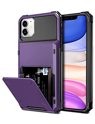 Vofolen for iPhone 11 Case Wallet 4-Card Holder ID Slot Flip Door Hidden Pocket Anti-Scratch Dual Layer Hybrid TPU Bumper Armor Protective Hard Shell Back Cover for iPhone 11 6.1 inch GreyPurple