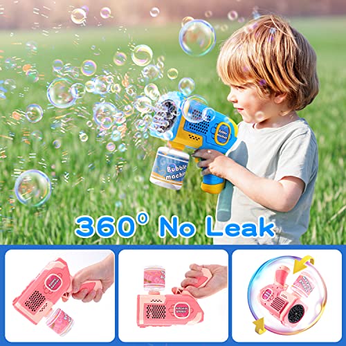 EagleStone 2 Bubble Guns for Toddlers, Automatic Bubble Machine for Kids, Bubble Blower w/ 4 Bottles Bubble Solution Refill & LED Lights, Bubbles Party Favors for Summer Outdoor Toy Birthday Gifts