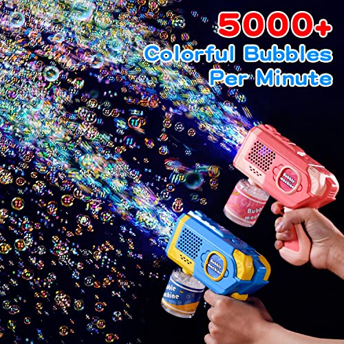 EagleStone 2 Bubble Guns for Toddlers, Automatic Bubble Machine for Kids, Bubble Blower w/ 4 Bottles Bubble Solution Refill & LED Lights, Bubbles Party Favors for Summer Outdoor Toy Birthday Gifts