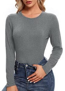 urban coco womens crewneck slim fitted long sleeve t-shirt solid tight tunic tops (dark grey, xl)