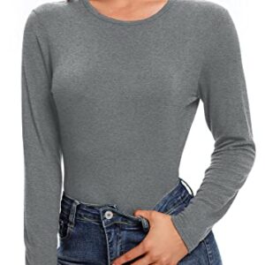 Urban CoCo Womens Crewneck Slim Fitted Long Sleeve T-Shirt Solid Tight Tunic Tops (Dark Grey, XL)