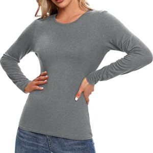 Urban CoCo Womens Crewneck Slim Fitted Long Sleeve T-Shirt Solid Tight Tunic Tops (Dark Grey, XL)
