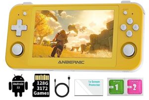 rg505 handheld game console , android 12 system unisoc tiger t618 cpu 4.95 inch oled touch screen with 128g tf card 3172 games support 5g wifi 5.0 bluetooth (yellow)