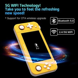 RG505 Handheld Game Console , Android 12 System Unisoc Tiger T618 CPU 4.95 Inch OLED Touch Screen with 128G TF Card 3172 Games Support 5G WiFi 5.0 Bluetooth (Yellow)