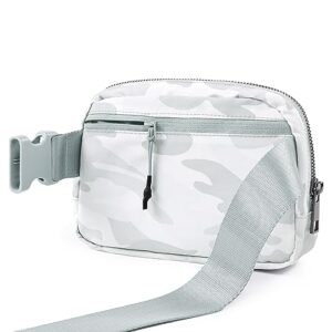 ODODOS Unisex Mini Belt Bag with Adjustable Strap, Pattern Small Fanny Pack for Workout Running Traveling Hiking, White Camo