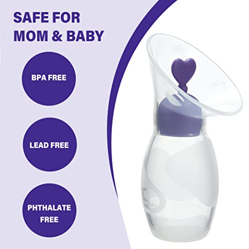 Amplim Gen-2 Silicone Breast Milk Collector | 1-Pack Food Grade Travel Manual Breast Pump with Breastfeeding Milk Saver Stopper | FSA HSA Eligible, BPA PVC Lead Phthalate Free | 4oz/100ml Purple