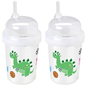 nuspin kids 8 oz zoomi straw sippy cup, sports dinosaurs style, 2 pack
