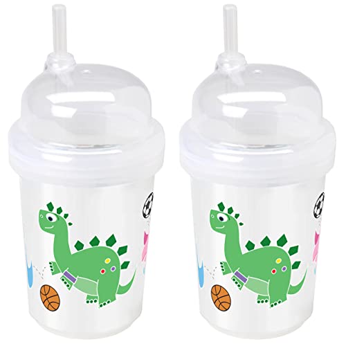 nuSpin Kids 8 oz Zoomi Straw Sippy Cup, Sports Dinosaurs Style, 2 pack