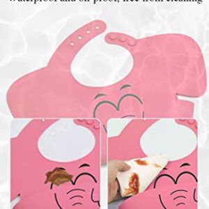 Elephant Silicone Bibs for Babies(2-Pack) Waterproof Bibs,Silicone Bibs with Food Catcher,Baby Bibs for Boy,Baby Girl Bibs (pink)