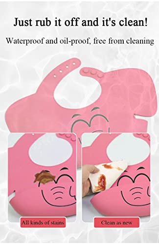 Elephant Silicone Bibs for Babies(2-Pack) Waterproof Bibs,Silicone Bibs with Food Catcher,Baby Bibs for Boy,Baby Girl Bibs (pink)