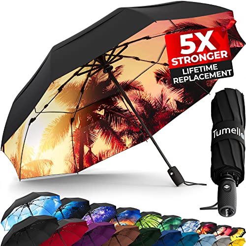 TUMELLA Unbreakable Windproof Travel Umbrella (Light, Beautiful & Superior), 2023 Ultra-Flex Tech, Compact, Small, Portable, Automatic, Strong, Durable, Premium Grip, Vibrant Designs, Folding Umbrella