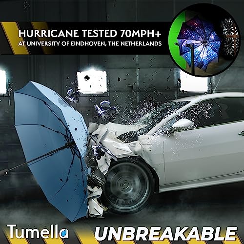 TUMELLA Unbreakable Windproof Travel Umbrella (Light, Beautiful & Superior), 2023 Ultra-Flex Tech, Compact, Small, Portable, Automatic, Strong, Durable, Premium Grip, Vibrant Designs, Folding Umbrella