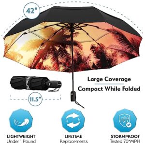 TUMELLA Unbreakable Windproof Travel Umbrella (Light, Beautiful & Superior), 2023 Ultra-Flex Tech, Compact, Small, Portable, Automatic, Strong, Durable, Premium Grip, Vibrant Designs, Folding Umbrella