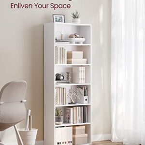 VASAGLE Bookshelf, 6-Tier Open Bookcase with Adjustable Storage Shelves, Floor Standing Unit, White ULBC166T14