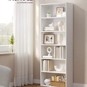 VASAGLE Bookshelf, 6-Tier Open Bookcase with Adjustable Storage Shelves, Floor Standing Unit, White ULBC166T14